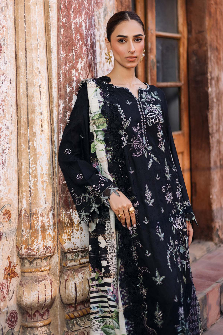 NUREH Maya Embroidered Linen Unstitched 3Pc Suit NW-107