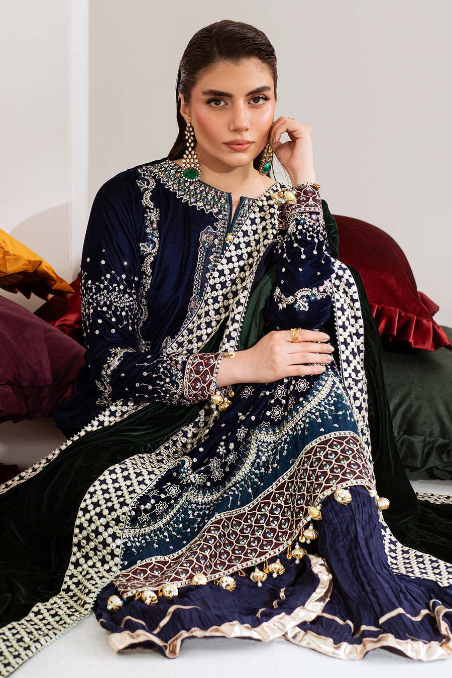 NUREH Maya Embroidered Velvet Unstitched 3Pc Suit NW-109