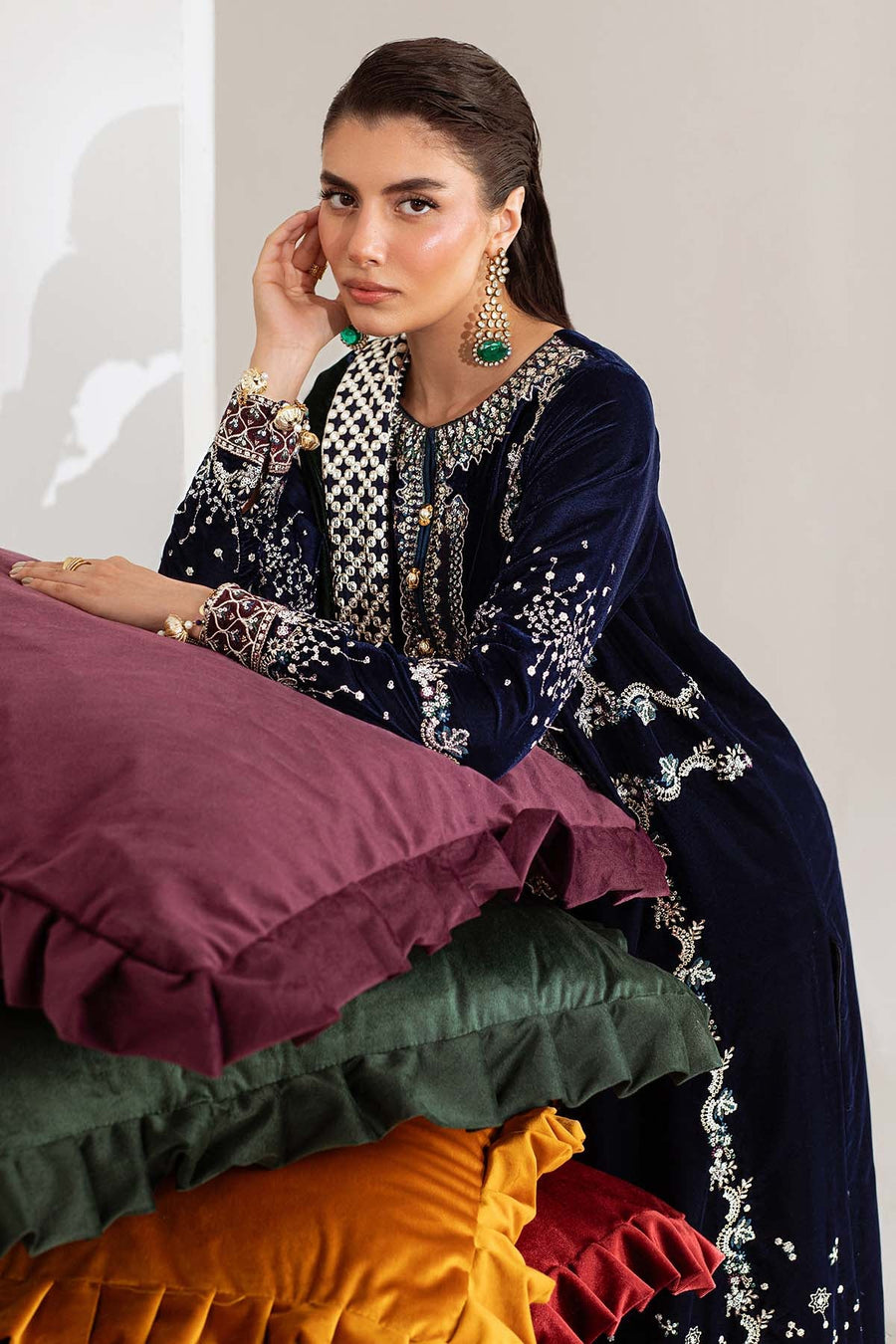 NUREH Maya Embroidered Velvet Unstitched 3Pc Suit NW-109