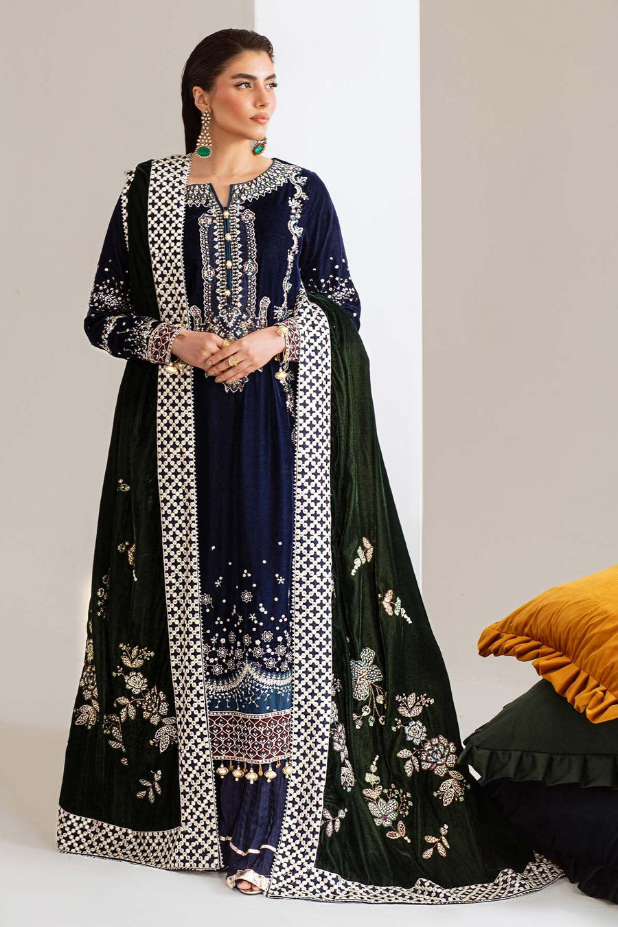 NUREH Maya Embroidered Velvet Unstitched 3Pc Suit NW-109