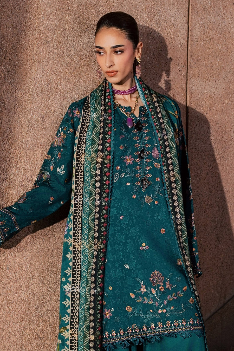 NUREH Maya Embroidered Linen Unstitched 3Pc Suit NW-126