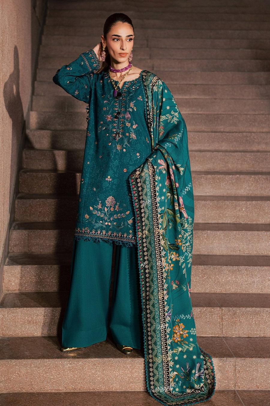 NUREH Maya Embroidered Linen Unstitched 3Pc Suit NW-126