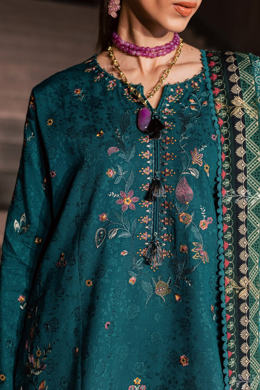 NUREH Maya Embroidered Linen Unstitched 3Pc Suit NW-126