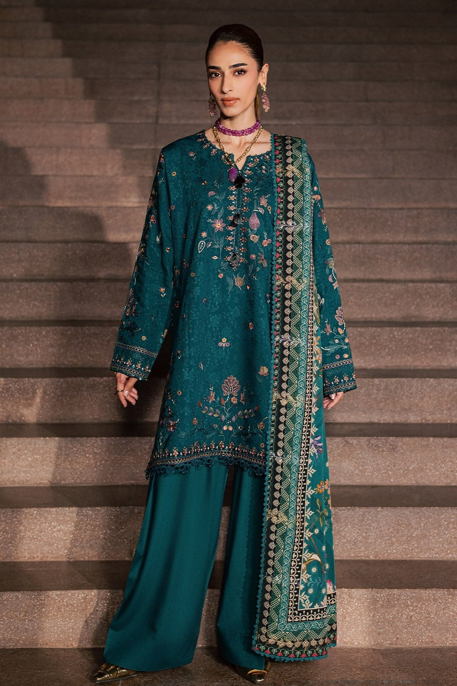 NUREH Maya Embroidered Linen Unstitched 3Pc Suit NW-126