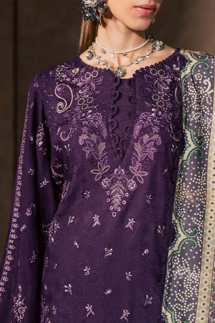 NUREH Maya Embroidered Linen Unstitched 3Pc Suit NW-127