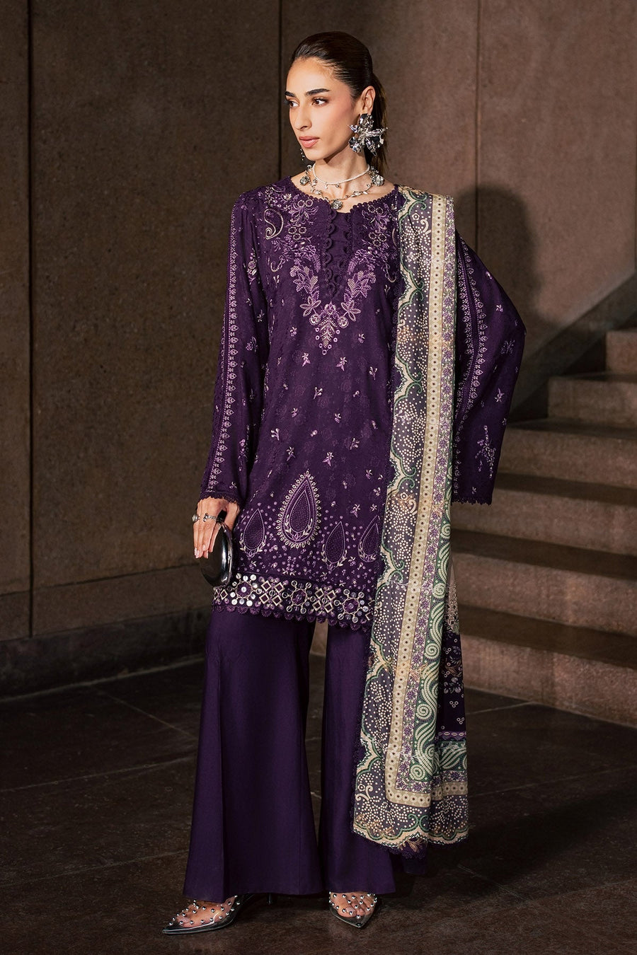 NUREH Maya Embroidered Linen Unstitched 3Pc Suit NW-127