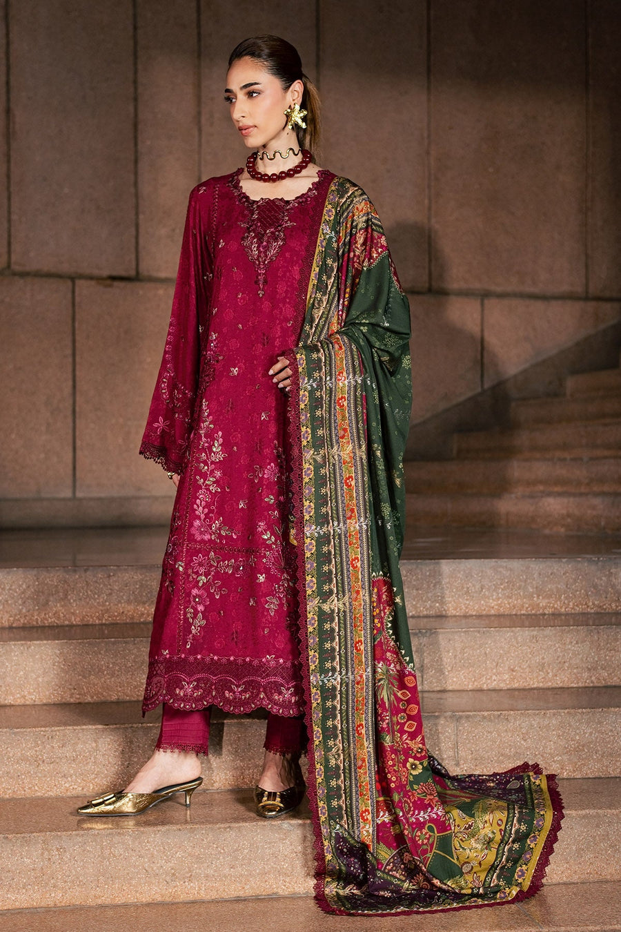 NUREH Maya Embroidered Linen Unstitched 3Pc Suit NW-130