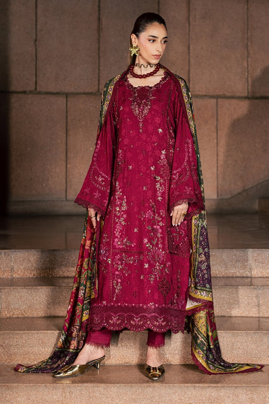 NUREH Maya Embroidered Linen Unstitched 3Pc Suit NW-130