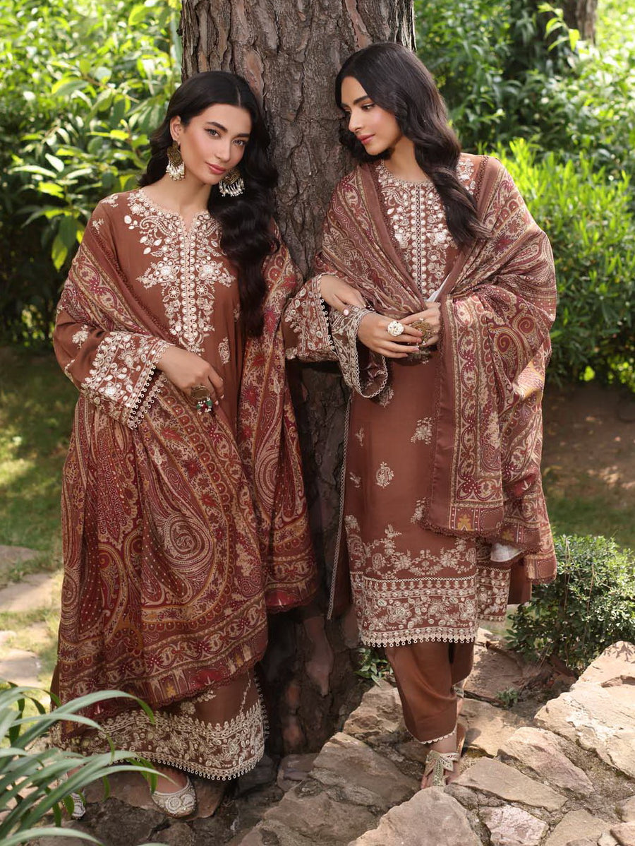 Noor by Saadia Asad Suzaankari Embroidered Linen Unstitched 3Pc Suit D-09 Doon