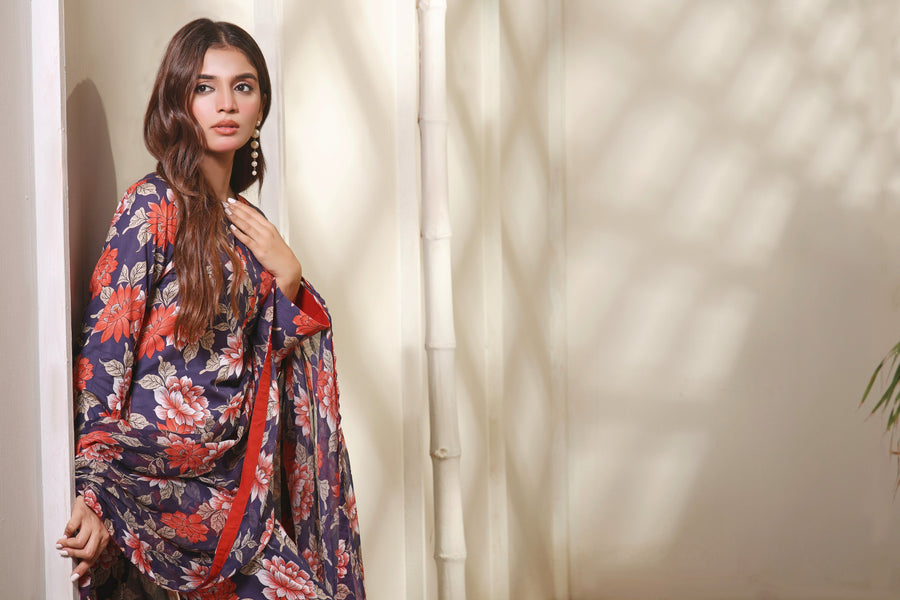 Feathers Premium Printed Lawn Unstitched 3Pc Suit NYLAH-FT120