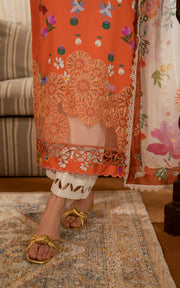 Asifa & Nabeel Meraki Vintage Embroidered Lawn Unstitched 3Pc Suit MVL25-01 Naranji