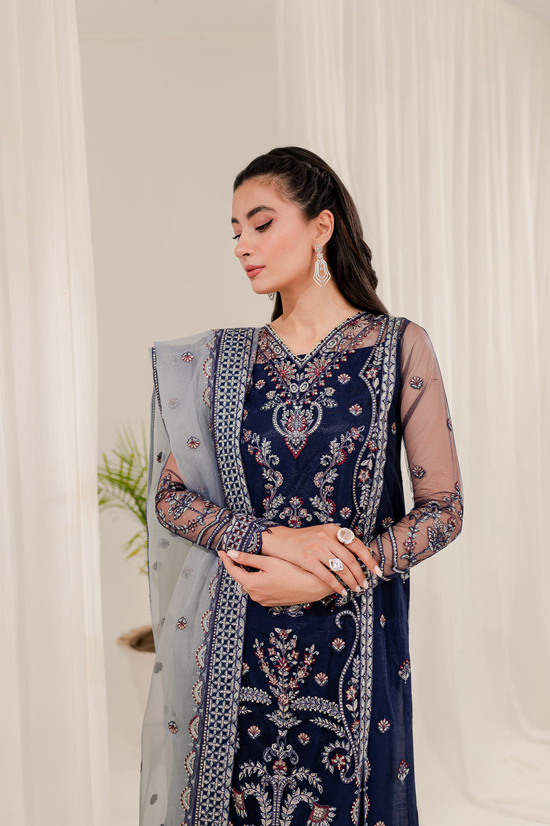 Farasha Lumiere Luxury Embroidered Net Unstitched 3Pc Suit - Natalie