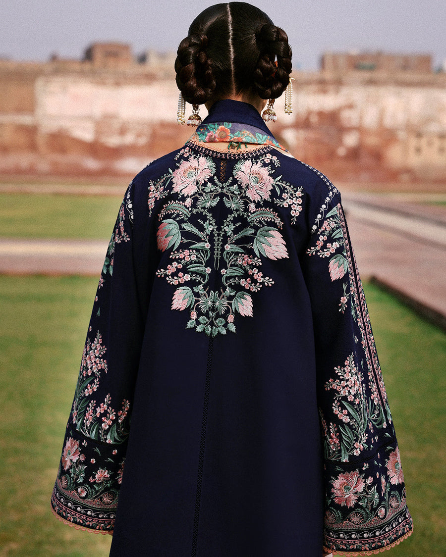 Jugnu Lahore Womenswear Embroidered Khaddar Unstitched 3Pc Suit - NAVI