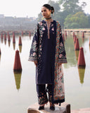 Jugnu Lahore Womenswear Embroidered Khaddar Unstitched 3Pc Suit - NAVI