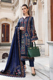 Maria B Linen Unstitched Embroidered 3Pc Suit Navy Blue DL-1109