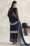 Farasha Embroidered Luxury Chiffon Unstitched 3Pc Suit - Navy Lumina