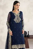 Farasha Embroidered Luxury Chiffon Unstitched 3Pc Suit - Navy Lumina