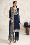 Farasha Embroidered Luxury Chiffon Unstitched 3Pc Suit - Navy Lumina