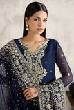 Farasha Embroidered Luxury Chiffon Unstitched 3Pc Suit - Navy Lumina