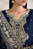 Farasha Embroidered Luxury Chiffon Unstitched 3Pc Suit - Navy Lumina