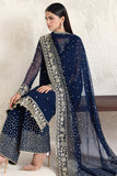 Farasha Embroidered Luxury Chiffon Unstitched 3Pc Suit - Navy Lumina