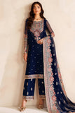 Farasha Luxury Embroidered Chiffon Unstitched 3Pc Suit - Navy Lux