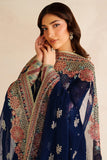 Farasha Luxury Embroidered Chiffon Unstitched 3Pc Suit - Navy Lux