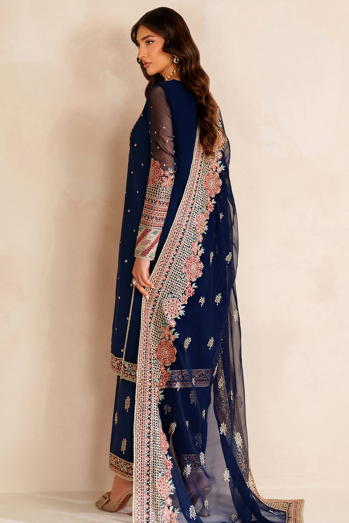Farasha Luxury Embroidered Chiffon Unstitched 3Pc Suit - Navy Lux