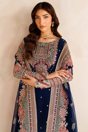 Farasha Luxury Embroidered Chiffon Unstitched 3Pc Suit - Navy Lux