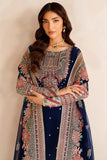 Farasha Luxury Embroidered Chiffon Unstitched 3Pc Suit - Navy Lux