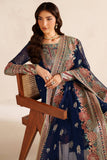 Farasha Luxury Embroidered Chiffon Unstitched 3Pc Suit - Navy Lux