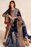 Farasha Luxury Embroidered Chiffon Unstitched 3Pc Suit - Navy Lux