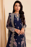 Farasha Luxury Formal Embroidered Chiffon Unstitched 3Pc Suit - Navy Noir
