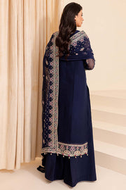 Farasha Luxury Formal Embroidered Chiffon Unstitched 3Pc Suit - Navy Noir