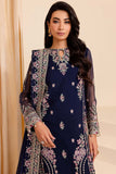 Farasha Luxury Formal Embroidered Chiffon Unstitched 3Pc Suit - Navy Noir