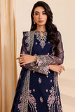 Farasha Luxury Formal Embroidered Chiffon Unstitched 3Pc Suit - Navy Noir