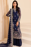 Farasha Luxury Formal Embroidered Chiffon Unstitched 3Pc Suit - Navy Noir