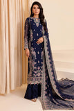 Farasha Luxury Formal Embroidered Chiffon Unstitched 3Pc Suit - Navy Noir