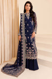 Farasha Luxury Formal Embroidered Chiffon Unstitched 3Pc Suit - Navy Noir