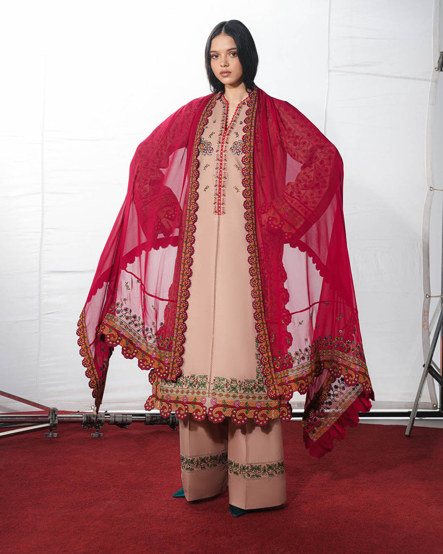Jugnu Lahore The Reserved View Embroidered Cotton Unstitched 3Pc Suit - Nazeh