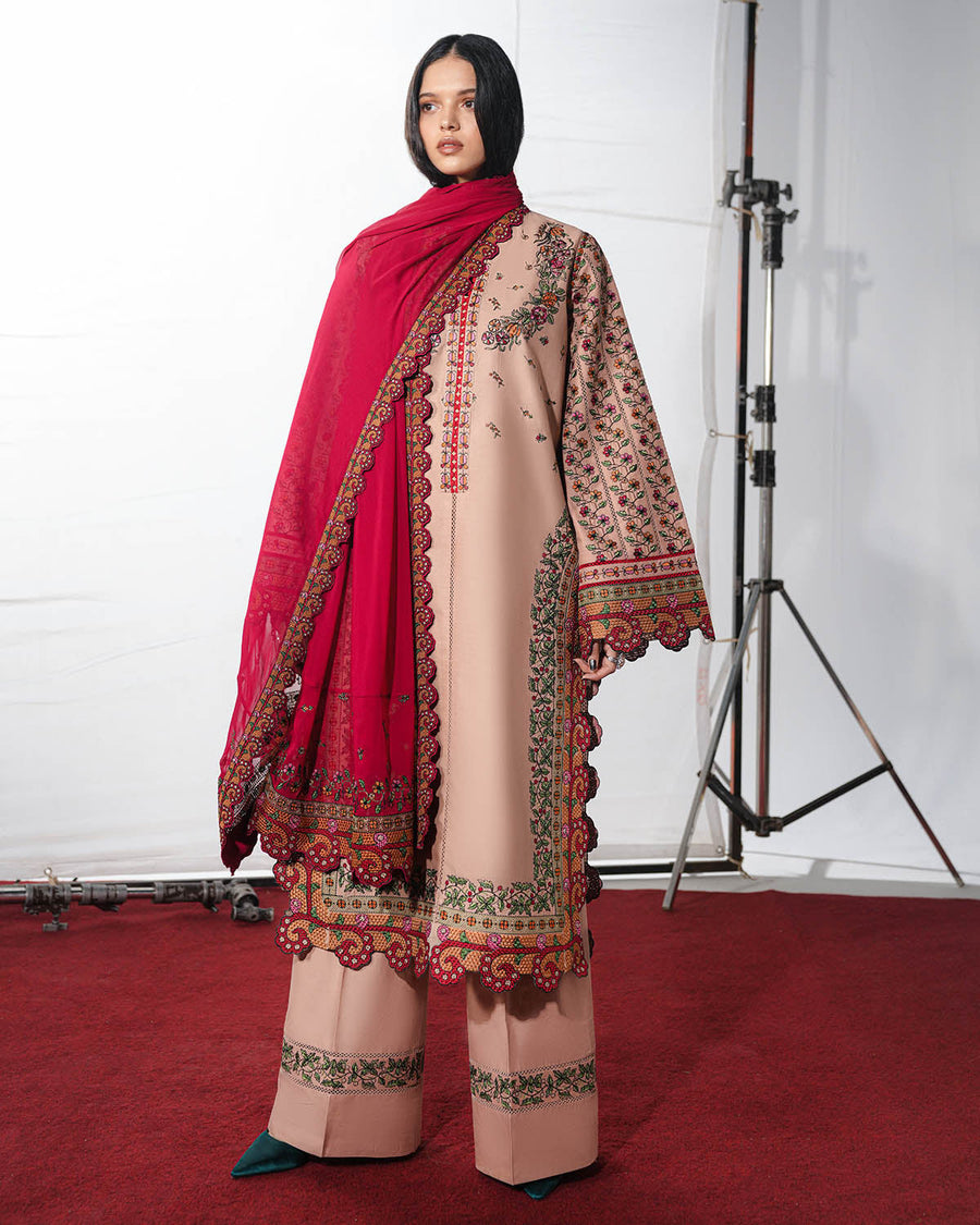 Jugnu Lahore The Reserved View Embroidered Cotton Unstitched 3Pc Suit - Nazeh