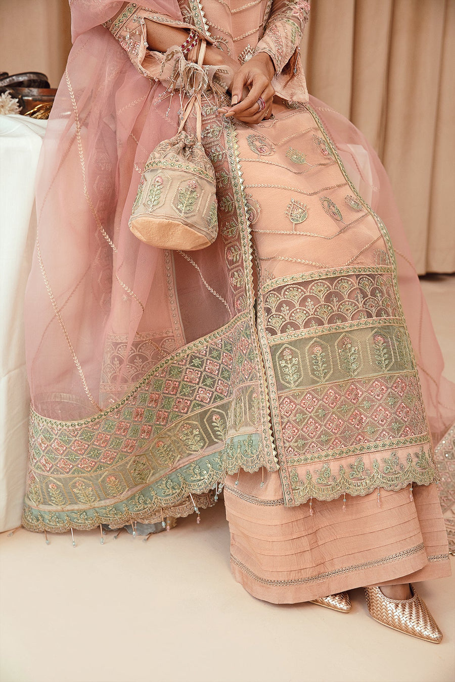 FARASHA Tabeer Embroidered Net Unstitched 3 Piece Suit - 04 Nazneen