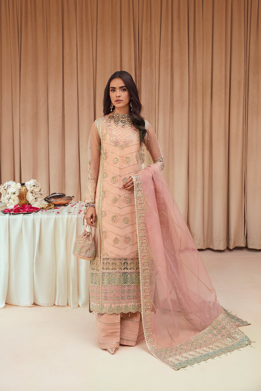 FARASHA Tabeer Embroidered Net Unstitched 3 Piece Suit - 04 Nazneen