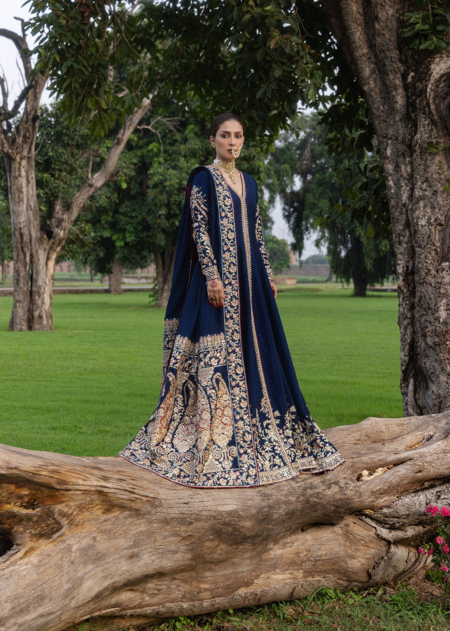 Hussain Rehar Festive Embroidered Korean Raw Silk Unstitched 3Pc Suit - NEELUM
