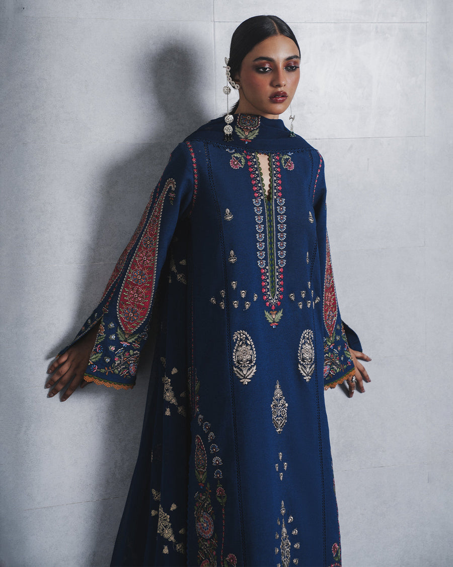 Jugnu Lahore Womenswear Embroidered Karandi Unstitched 3Pc Suit - NEHRI