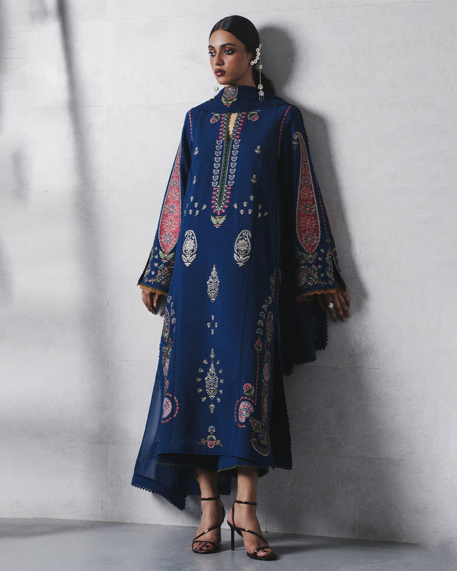 Jugnu Lahore Womenswear Embroidered Karandi Unstitched 3Pc Suit - NEHRI