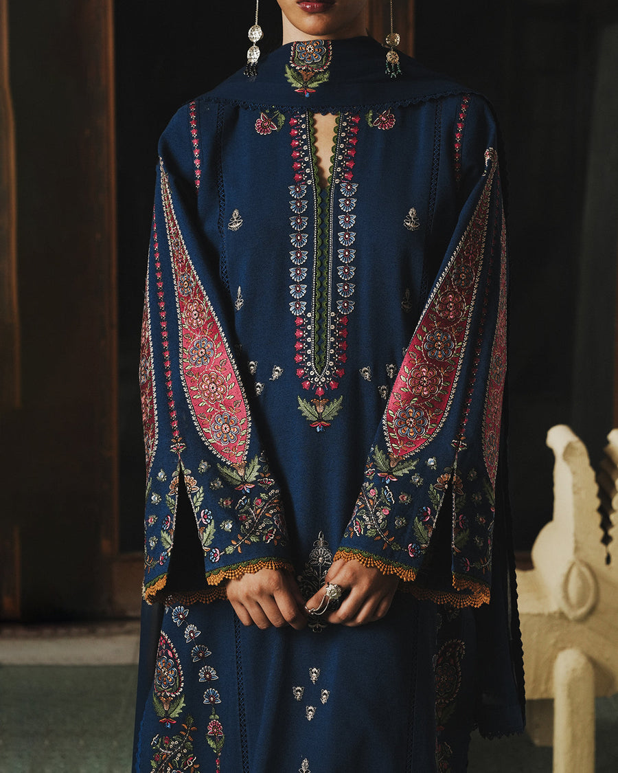 Jugnu Lahore Womenswear Embroidered Karandi Unstitched 3Pc Suit - NEHRI