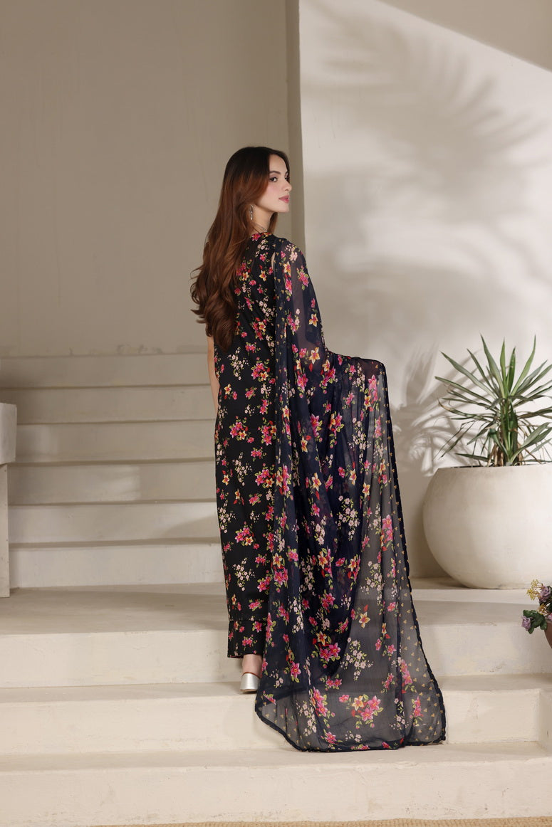 Feathers Premium Printed Lawn Unstitched 3Pc Suit Neon Noir-FT656