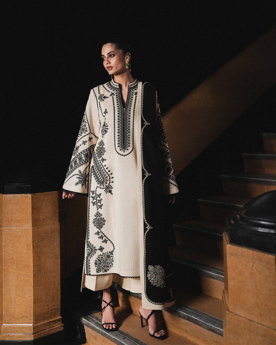 Jugnu Lahore Womenswear Embroidered Karandi Unstitched 3Pc Suit - NIGAH