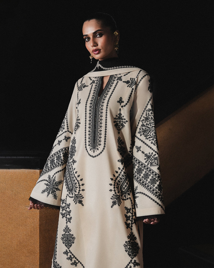 Jugnu Lahore Womenswear Embroidered Karandi Unstitched 3Pc Suit - NIGAH